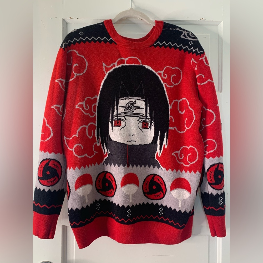 Red and Black Anime Graphic Sweater